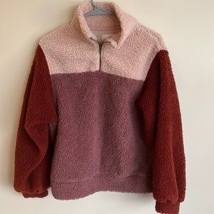 Multi-color blocked teddy zip-up